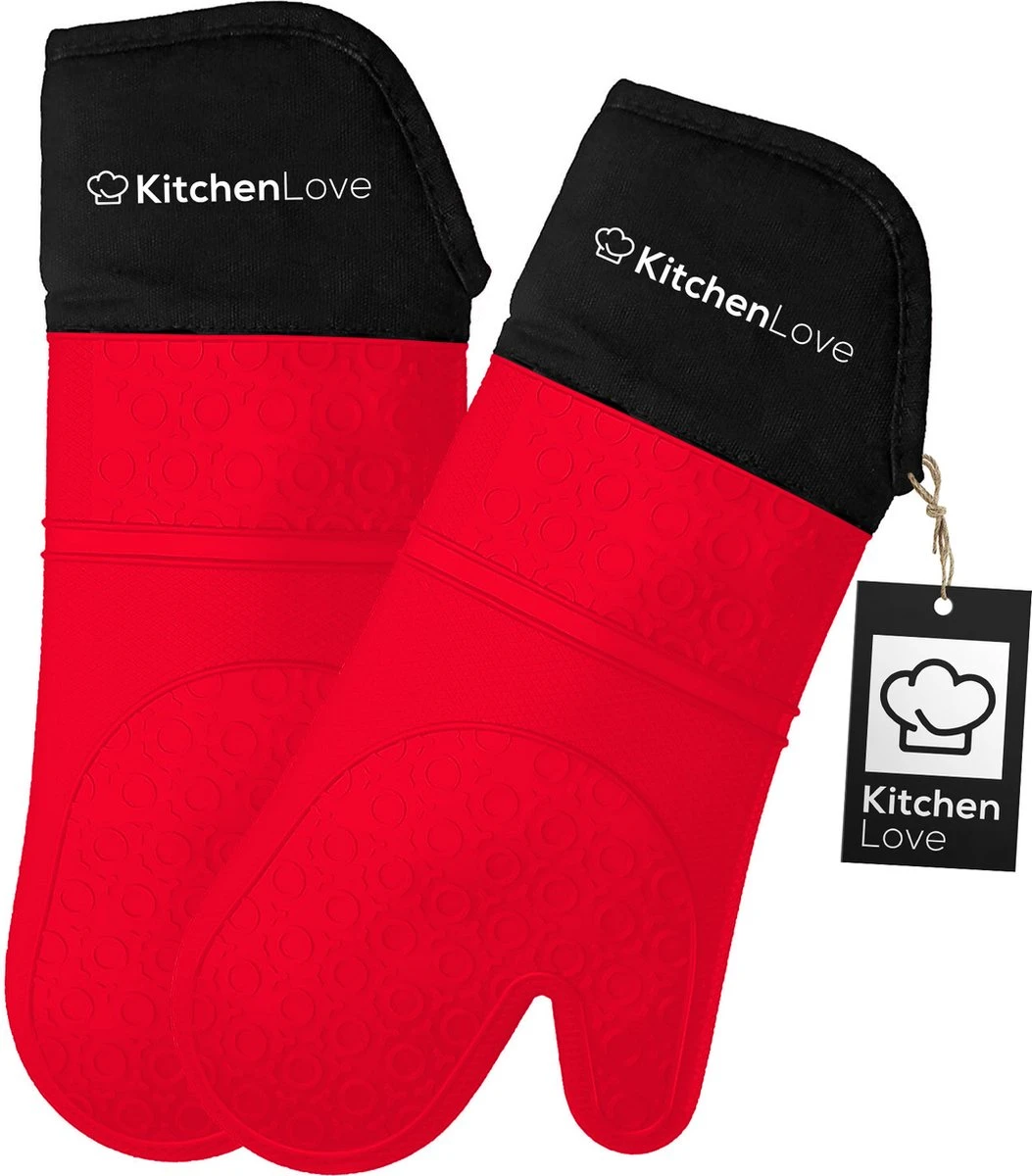 KitchenLove Ovenwanten - 2 Stuks Ovenhandschoenen - Hittebestendig Tot 250 °C - Siliconen - Rood 1 KitchenLove Ovenwanten - 2 Stuks Ovenhandschoenen - Hittebestendig Tot 250 °C - Siliconen - Rood