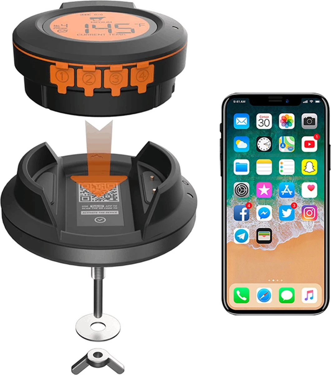 ToGrill - Smart Bluetooth Barbecue Dome Thermometer Met 2 Probes AT-02 | Draadloze Slimme BBQ Vleesthermometer Met App | 4 ToGrill - Smart Bluetooth Barbecue Dome Thermometer Met 2 Probes AT-02 | Draadloze Slimme BBQ Vleesthermometer Met App | - Afbeelding 4