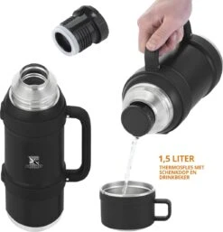 MacGyver RVS Thermoskan 1.5 Ltr – RVS Thermosbeker 0,55 Ltr - Langdurig Warm/koud - Zwart -Kwaliteitskeukenwinkel Voor Thuis 1154x1200
