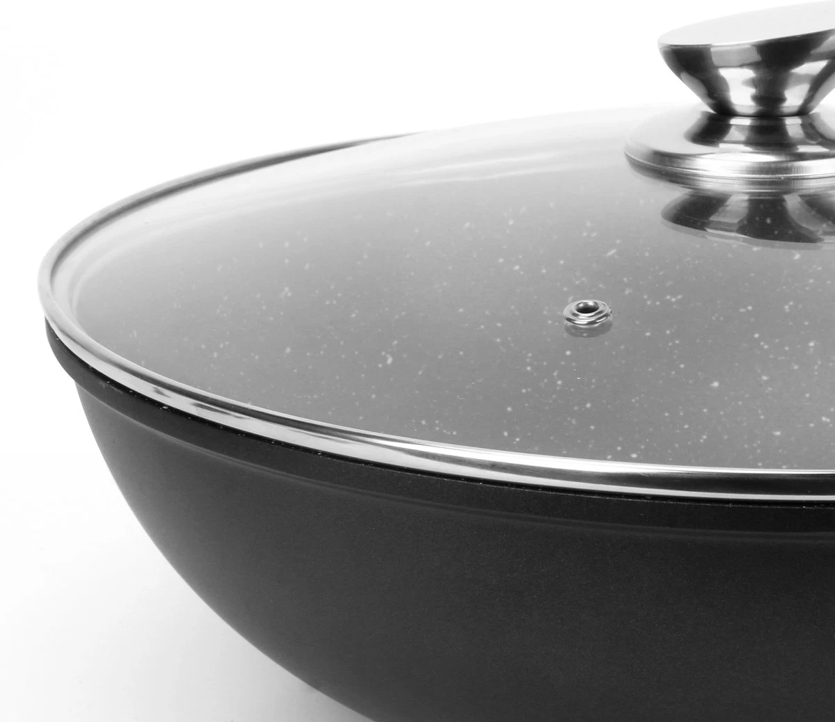 Swiss Pro+ Wokpan - Met Glazen Deksel - 28cm - Zwart 2 Swiss Pro+ Wokpan - Met Glazen Deksel - 28cm - Zwart - Afbeelding 2