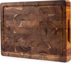 VDN Professionele Snijplank Acacia Hout Met Sapgeul En Handvatten – Hakblok 26x38x3.5 Cm