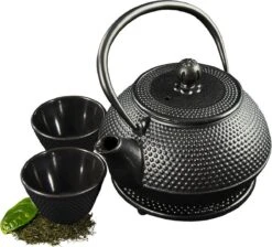 SakuraTea - Theepot Set - 4-delig - Gietijzer - Zwart - 0.8L - 2 Kopjes (100ml) -Kwaliteitskeukenwinkel Voor Thuis 1200x1086