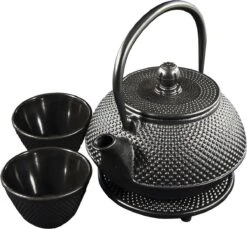 SakuraTea - Theepot Set - 4-delig - Gietijzer - Zwart - 0.8L - 2 Kopjes (100ml) -Kwaliteitskeukenwinkel Voor Thuis 1200x1113