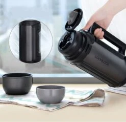 Lock&Lock Thermoskan - Isoleerkan - Thee En Koffie - Lekvrij - 1,5 Liter - RVS - Inklapbaar Handvat - Zwart -Kwaliteitskeukenwinkel Voor Thuis 1200x1155