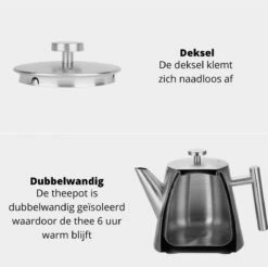 Castagnola Theepot Met Filter – Theekan – Theepot Dubbelwandig – Theepot Roestvrijstaal – Hoogwaardig RVS – 1 Liter – 5 Kopjes Thee – Zilver -Kwaliteitskeukenwinkel Voor Thuis 1200x1195 4