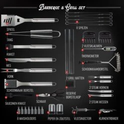 Mountain Jack® 40-Delige Luxe BBQ Grill Accessoires Set In Roestvrij Staal – Barbecue Gereedschap – Tangenset, Vlees Thermometer, Vleestang, Borstel, Spiezen, Vleesmes, Vleesvork -Kwaliteitskeukenwinkel Voor Thuis 1200x1199 2