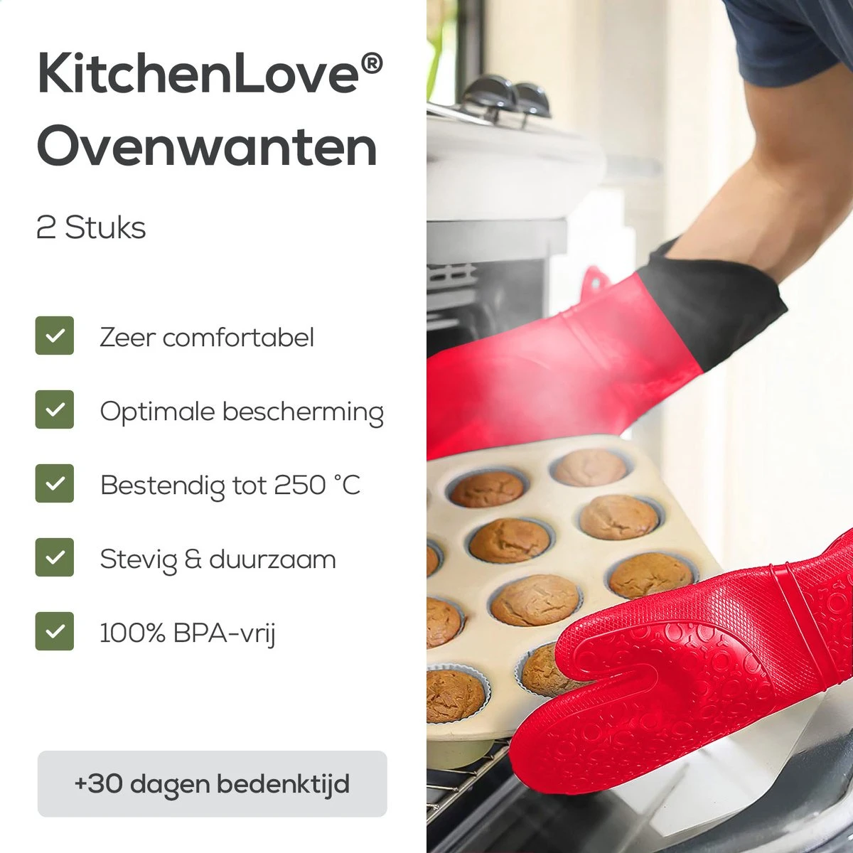 KitchenLove Ovenwanten - 2 Stuks Ovenhandschoenen - Hittebestendig Tot 250 °C - Siliconen - Rood 7 KitchenLove Ovenwanten - 2 Stuks Ovenhandschoenen - Hittebestendig Tot 250 °C - Siliconen - Rood - Afbeelding 7