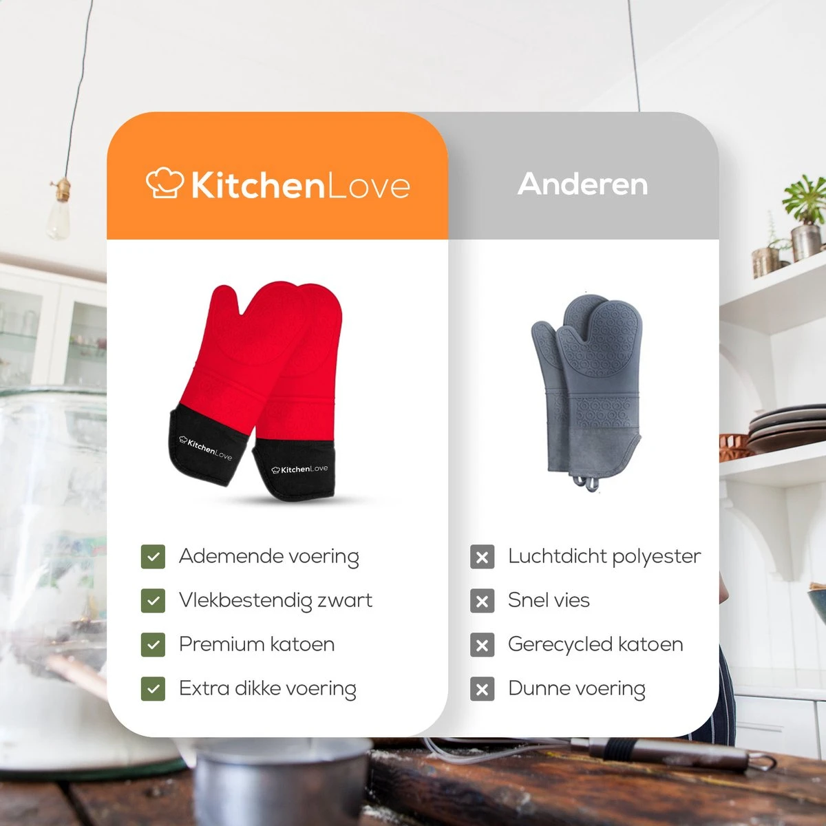 KitchenLove Ovenwanten - 2 Stuks Ovenhandschoenen - Hittebestendig Tot 250 °C - Siliconen - Rood 8 KitchenLove Ovenwanten - 2 Stuks Ovenhandschoenen - Hittebestendig Tot 250 °C - Siliconen - Rood - Afbeelding 8