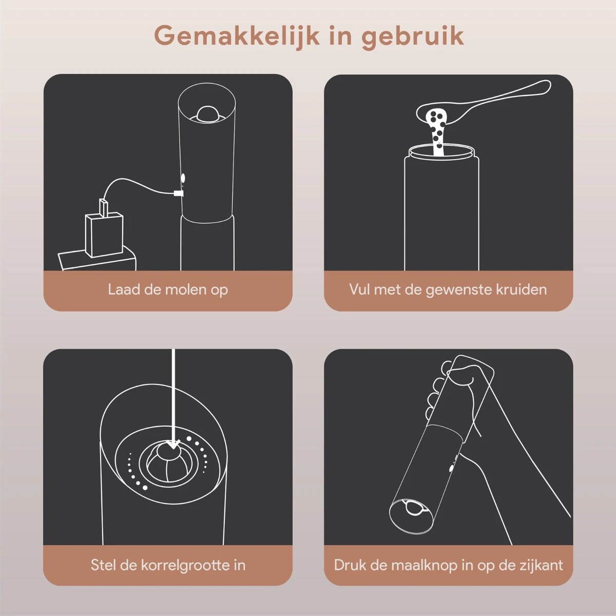 DODANA Premium Peper - & Zoutmolen Elektrisch - 1 Stuk - Pepermolen - Zoutmolen - Oplaadbaar - USB - Elektrische Pepermolen - RVS - Zwaartekracht Functie - LED Lamp - Nl Handleiding - Incl Borsteltje 8 DODANA Premium Peper - & Zoutmolen Elektrisch - 1 Stuk - Pepermolen - Zoutmolen - Oplaadbaar - USB - Elektrische Pepermolen - RVS - Zwaartekracht Functie - LED Lamp - Nl Handleiding - Incl Borsteltje - Afbeelding 8