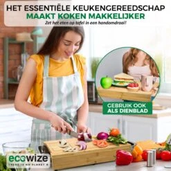 Ecowize 3-in-1 Bamboe Snijplank Met Opvangbak - Snijplank Hout Incl. 3 Roestvrijstalen Opvangbakjes Met Bamboe Deksel, 4 Inzetbare Raspen - Groentesnijder, Hakblok, Borrelplank, Tapasplank, Broodplank - 40x30cm - Duurzaam Cadeau -Kwaliteitskeukenwinkel Voor Thuis 1200x1200 1147