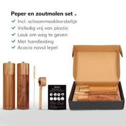 Deleca Luxe Peper En Zoutmolen Set - Zout / Pepermolen - Handmatig - Met Navul Lepel & Geschenkdoos - Acacia Hout - Rond -Kwaliteitskeukenwinkel Voor Thuis 1200x1200 1190