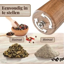 Dieux® - Peper En Zoutmolen Set - Cilinder Vorm - 22CM - Zout Peper Kruiden - 2 Stuks - Acacia Hout - Instelbare Maalgraad - Duurzaam - Luxe Kwaliteit - Hervulbaar - Pepermolen - Zoutmolen - BBQ Accesoires - Pasen -Kwaliteitskeukenwinkel Voor Thuis 1200x1200 1195