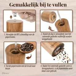 Dieux® - Peper En Zoutmolen Set - Cilinder Vorm - 22CM - Zout Peper Kruiden - 2 Stuks - Acacia Hout - Instelbare Maalgraad - Duurzaam - Luxe Kwaliteit - Hervulbaar - Pepermolen - Zoutmolen - BBQ Accesoires - Pasen -Kwaliteitskeukenwinkel Voor Thuis 1200x1200 1196