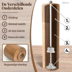 Dieux® - Peper En Zoutmolen Set - Cilinder Vorm - 22CM - Zout Peper Kruiden - 2 Stuks - Acacia Hout - Instelbare Maalgraad - Duurzaam - Luxe Kwaliteit - Hervulbaar - Pepermolen - Zoutmolen - BBQ Accesoires - Pasen -Kwaliteitskeukenwinkel Voor Thuis 1200x1200 1198