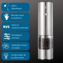 GOV Elektrische Peper- En Zoutmolen RVS XL Oplaadbaar - Automatische Pepermolen -Kwaliteitskeukenwinkel Voor Thuis 1200x1200 1201