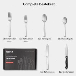 Deleca 12 Persoons Bestekset (72-delig) - Lepels, Messen, Vorken & Steakmessen - Vaatwasserbestendig - Zilver / RVS 19 Deleca 12 Persoons Bestekset (72-delig) - Lepels, Messen, Vorken & Steakmessen - Vaatwasserbestendig - Zilver / RVS -Kwaliteitskeukenwinkel Voor Thuis 1200x1200 1228