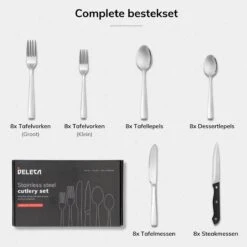 Deleca 8 Persoons Bestekset (48-delig) - Lepels, Messen, Vorken & Steakmessen - Vaatwasserbestendig - Zilver / RVS 19 Deleca 8 Persoons Bestekset (48-delig) - Lepels, Messen, Vorken & Steakmessen - Vaatwasserbestendig - Zilver / RVS -Kwaliteitskeukenwinkel Voor Thuis 1200x1200 1259