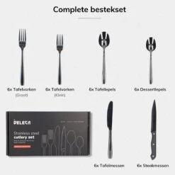 Deleca 6 Persoons Bestekset (36-delig) - Lepels, Messen, Vorken & Steakmessen - Vaatwasserbestendig - Zwart / RVS -Kwaliteitskeukenwinkel Voor Thuis 1200x1200 1292