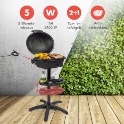 KitchenBrothers Elektrische BBQ - Met Grillplaat - Anti-aanbaklaag - Incl. Plank/Houders - Grilloppervlak 46,5x33,8cm - Tot 300°C - 2400W - Zwart -Kwaliteitskeukenwinkel Voor Thuis 1200x1200 394