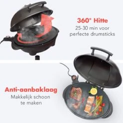 KitchenBrothers Elektrische BBQ - Met Grillplaat - Anti-aanbaklaag - Incl. Plank/Houders - Grilloppervlak 46,5x33,8cm - Tot 300°C - 2400W - Zwart -Kwaliteitskeukenwinkel Voor Thuis 1200x1200 396