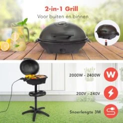 KitchenBrothers Elektrische BBQ - Met Grillplaat - Anti-aanbaklaag - Incl. Plank/Houders - Grilloppervlak 46,5x33,8cm - Tot 300°C - 2400W - Zwart -Kwaliteitskeukenwinkel Voor Thuis 1200x1200 397
