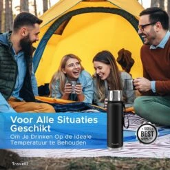 TravelR Thermosfles - Thermoskan - Drinkfles - Isoleerfles - BPA Vrij - Roestvrij Staal - 750 ML - Mat Zwart -Kwaliteitskeukenwinkel Voor Thuis 1200x1200 6