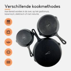 Ocina Gietijzeren Pan – Set Van 3 Stuks – ø25cm, ø19.5cm En ø16cm - Skillet - Koekenpan – Hapjespan – Koekenpan Inductie – Koekenpannenset - Gietijzeren Pan Bbq - Gietijzer - Incl. Receptenboek -Kwaliteitskeukenwinkel Voor Thuis 1200x1200 623
