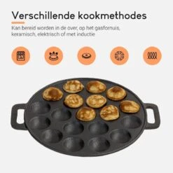 Ocina Poffertjespan – Combo Pack – 19 Poffertjes – Poffertjesmaker – Poffertjespan Inductie – Poffertjespan Electrisch – Gietijzeren Pan - Inclusief Doseerfles, Handvaten, 6x Poffertjesvorken En Invetkwast – Gratis Receptenboek -Kwaliteitskeukenwinkel Voor Thuis 1200x1200 678