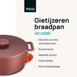 MOA Gietijzeren Braadpan - Inhoud 4,75 Liter - 26CM - Rond - Alle Warmtebronnen - Ook Voor Inductie - Gewicht 5,8 Kg - Bordeaux Rood - MC26BR -Kwaliteitskeukenwinkel Voor Thuis 1200x1200 961