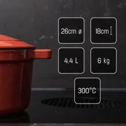 Daumonet Carême Rouge Gietijzeren Braadpan - Sudderpan Kersen Rood - Rond - Ø26 Cm - 4,4 Liter - PFAS & PFOA Vrij - Emaille - Geschikt Voor Alle Warmtebronnen - Elektrisch - Gas - Halogeen - Inductie - Keramisch - Vaatwasserbestendig -Kwaliteitskeukenwinkel Voor Thuis 1200x1200 979