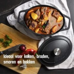 Gietijzeren Braadpan - Sudderpan Zwart Van Daumonet - Ovaal - Ø 29 Cm - 3 Liter - 100% PFAS & PFOA Vrij - Emaille - Geschikt Voor Alle Warmtebronnen - Elektrisch - Gas - Halogeen - Inductie - Keramisch - Vaatwasserbestendig -Kwaliteitskeukenwinkel Voor Thuis 1200x1200 984