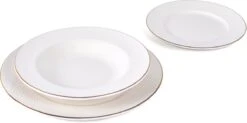 LeRijn® Serviesset Deventer 6 Persoons - 18 Delig - Licht Crème Wit Met Gouden Rand En Motief - Dinerborden - Soepborden - Dessertborden - Borden Servies - Bordenset -Kwaliteitskeukenwinkel Voor Thuis 1200x598