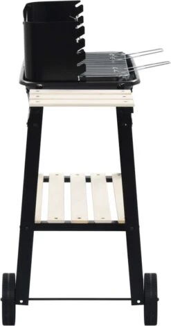 Verrijdbare Barbecue – Houtskool/Briketten - Verstelbare Grillplaat – Houten Tafel – Winscherm – Gewicht 5.9kg -Kwaliteitskeukenwinkel Voor Thuis 630x1200