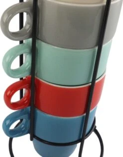 Orange85 Koffiekopjes - Met Houder - Set Van 6 - Gekleurd - 300 Ml - Keramiek -Kwaliteitskeukenwinkel Voor Thuis 945x1200